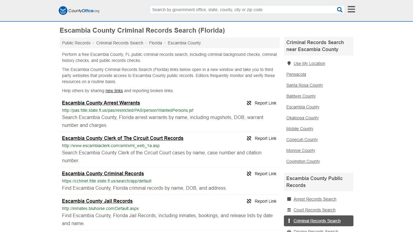 Criminal Records Search - Escambia County, FL (Arrests ...
