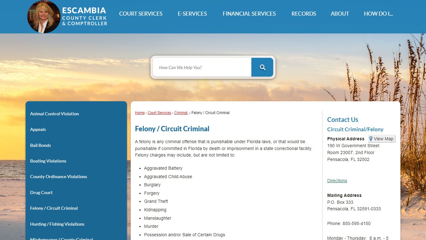 Felony / Circuit Criminal | Escambia County Clerk, FL